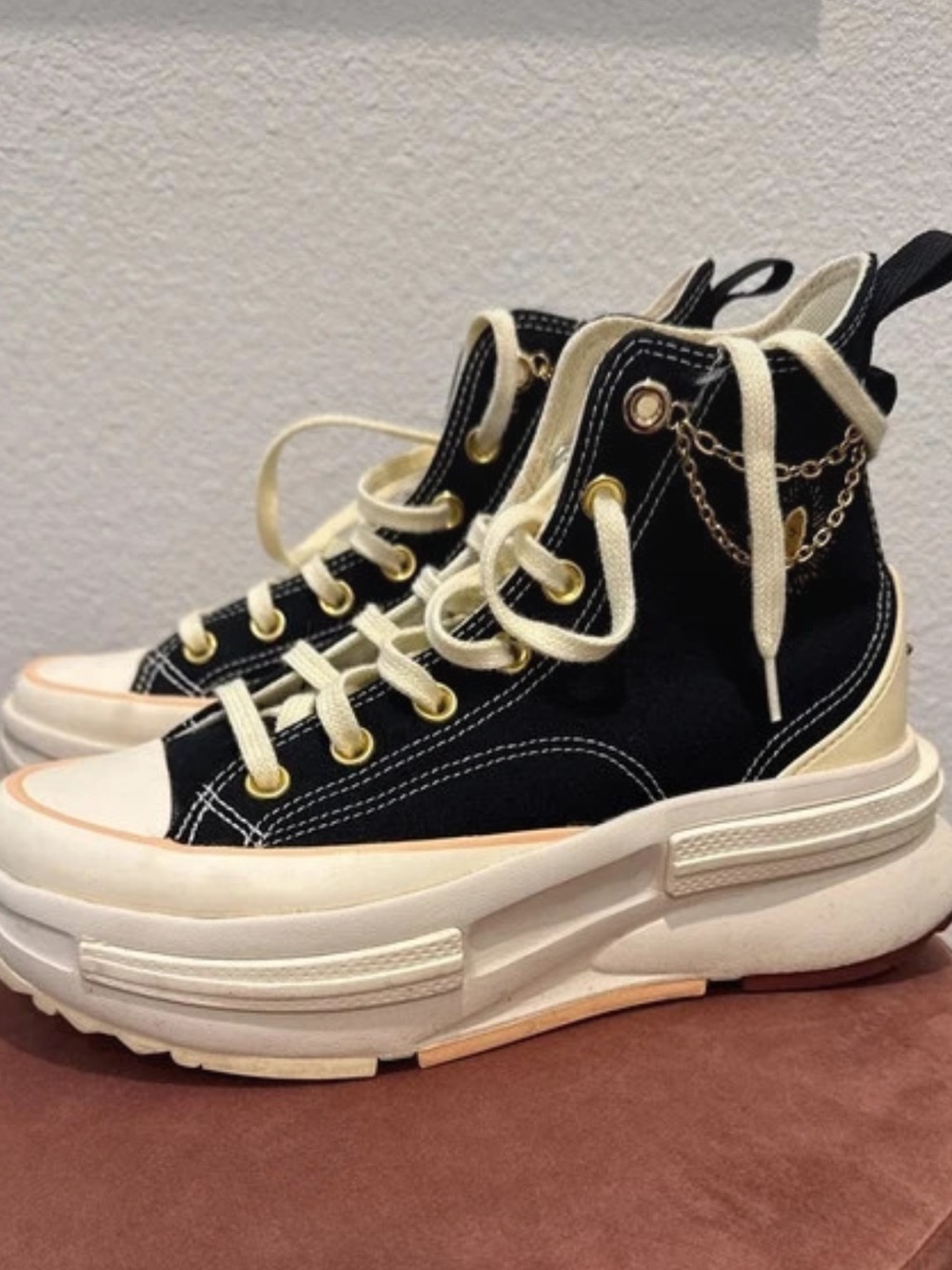 Converse Black Canvas High-Top Platform Sneakers with Cream Accents